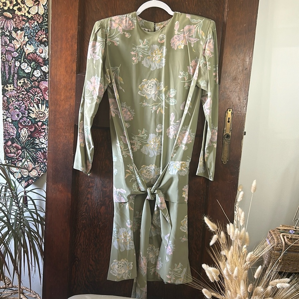 1980s Vintage Liz Claiborne Dress Green Silk Dress size 10